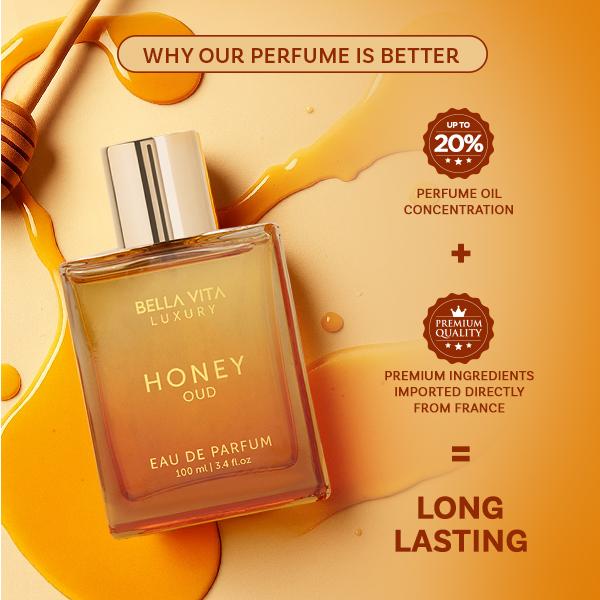 Bella Vita Luxury's Honey Oud | Eau de Parfum 100ml (3.4 fl oz) | Patchouli, Vanilla, Bergamot | Floral & Spicy | Made with Clean & Vegan Essentials Oils | Cruelty Free Fragrance Perfume