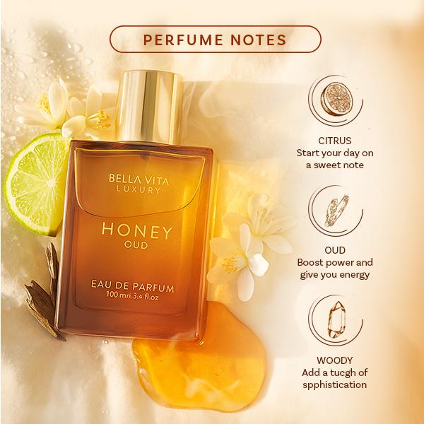 Bella Vita Luxury's Honey Oud | Eau de Parfum 100ml (3.4 fl oz) | Patchouli, Vanilla, Bergamot | Floral & Spicy | Made with Clean & Vegan Essentials Oils | Cruelty Free Fragrance Perfume