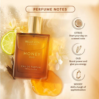 Bella Vita Luxury's Honey Oud | Eau de Parfum 100ml (3.4 fl oz) | Patchouli, Vanilla, Bergamot | Floral & Spicy | Made with Clean & Vegan Essentials Oils | Cruelty Free Fragrance Perfume
