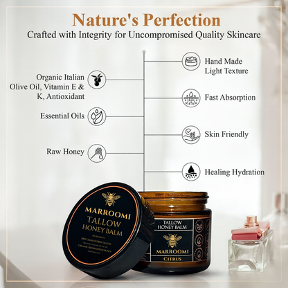 Organic Grass-Fed Beef Tallow Balm with Raw Honey
