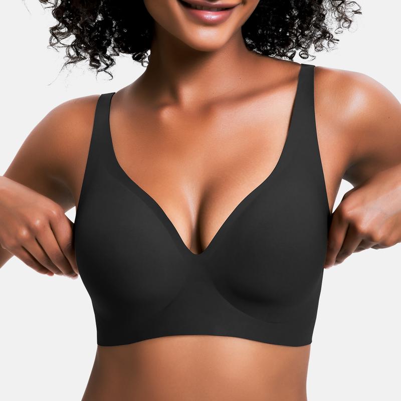 VRCONFY Jelly Wireless Womens Comfortable Wireless Bras Push Up Bralettes Seamless Tshirts Bras Deep V Everyday Bras