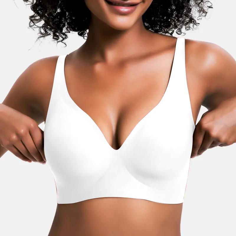 VRCONFY Jelly Wireless Womens Comfortable Wireless Bras Push Up Bralettes Seamless Tshirts Bras Deep V Everyday Bras